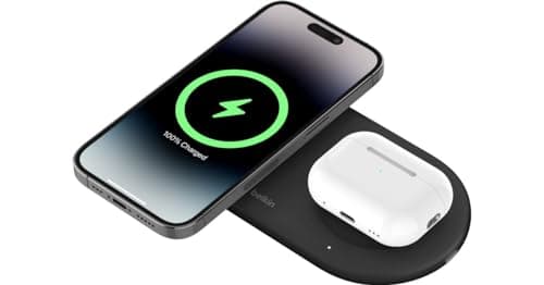 Belkin BoostCharge Pro 2 in 1 Wireless Charger with Magnetic Qi2 15W Wireless Fast Charging iPhone Compatible with iPhone 16 15 14 13 12 AirPods and Devices with MagSafe - Black